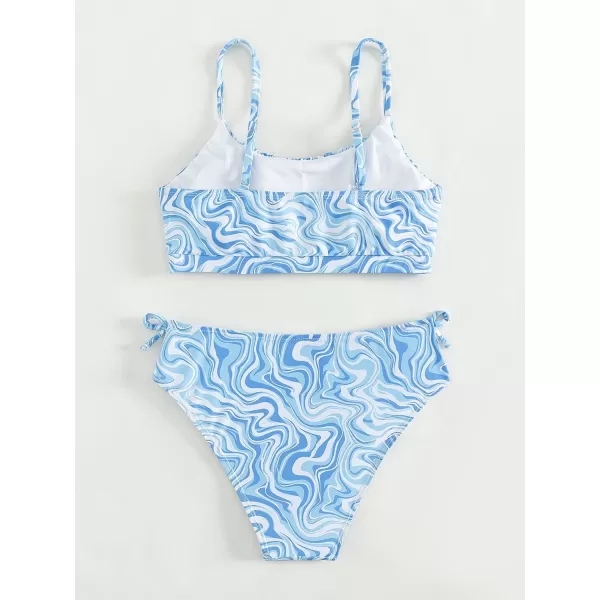 WDIRARA Girl's Swimwear Beach Sport All Over Marble Print 2 Piece Bikini Preppy Swimsuit Bathing Suits