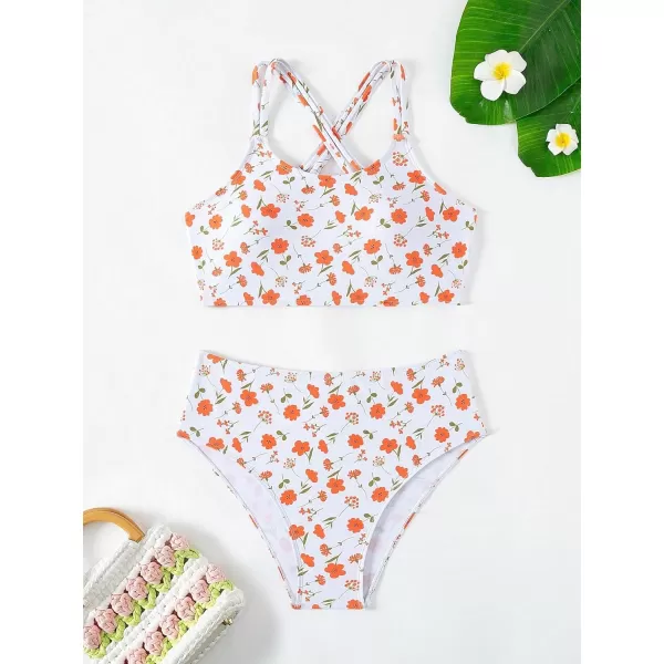 WDIRARA Girl's Swimwear Beach Sport All Over Marble Print 2 Piece Bikini Preppy Swimsuit Bathing Suits