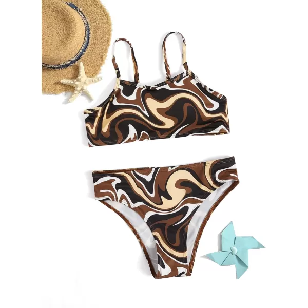 WDIRARA Girl's Swimwear Beach Sport All Over Marble Print 2 Piece Bikini Preppy Swimsuit Bathing Suits