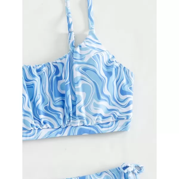 WDIRARA Girl's Swimwear Beach Sport All Over Marble Print 2 Piece Bikini Preppy Swimsuit Bathing Suits