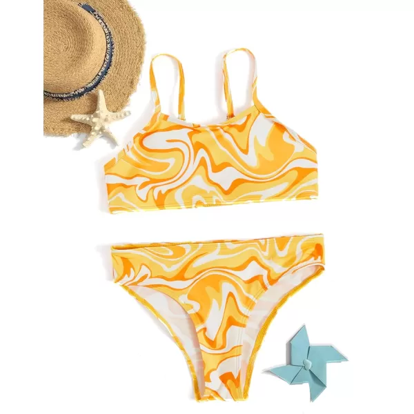 WDIRARA Girl's Swimwear Beach Sport All Over Marble Print 2 Piece Bikini Preppy Swimsuit Bathing Suits