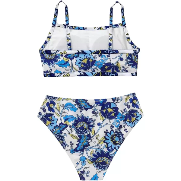 WDIRARA Girl's Swimwear Beach Sport All Over Marble Print 2 Piece Bikini Preppy Swimsuit Bathing Suits