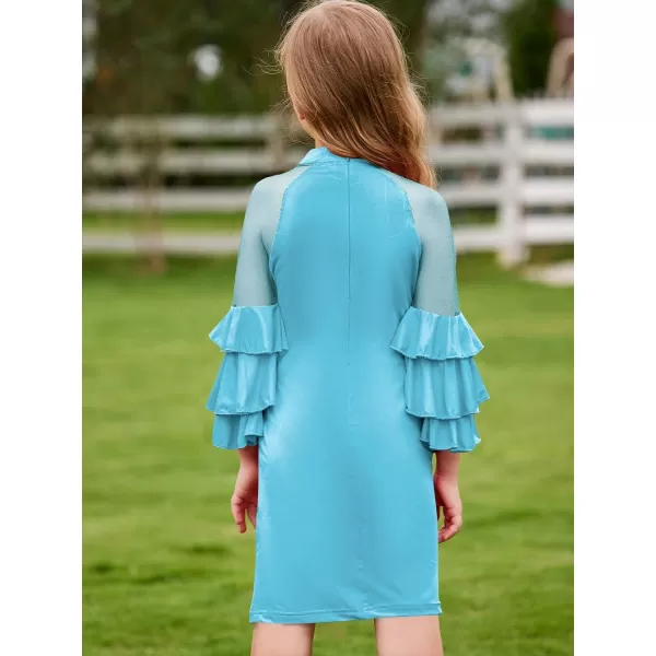 WDIRARA Girl's Velvet Mesh Layered Bell Sleeve Party Elegant 3/4 Sleeve Short Dress