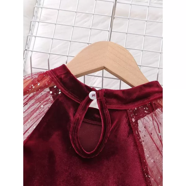 WDIRARA Girl's Velvet Mesh Layered Bell Sleeve Party Elegant 3/4 Sleeve Short Dress
