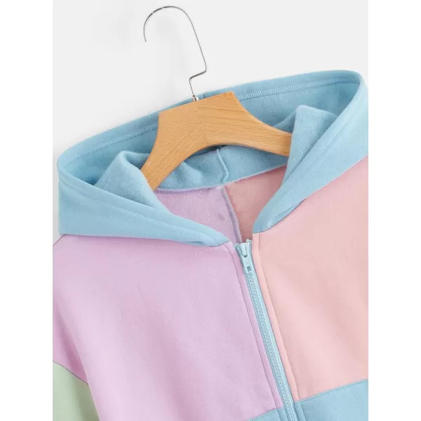 WDIRARA Girl's Zip Front Hoodie Pocket Casual Long Sleeve Sweatshirt Tops