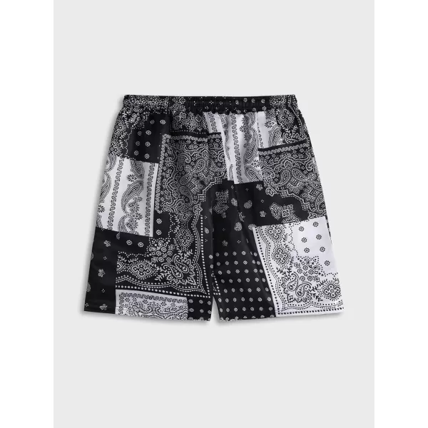 WDIRARA Men's Boho Paisley Print Drawstring Waist Shorts Summer Shorts
