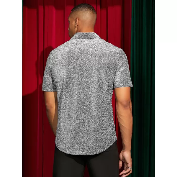 WDIRARA Men's Button Front Short Sleeve Collar Glitter Shirt Metallic Party Club Tops