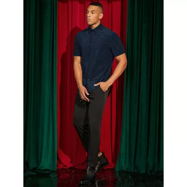 WDIRARA Men's Button Front Short Sleeve Collar Glitter Shirt Metallic Party Club Tops
