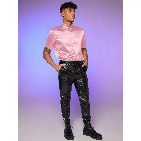 WDIRARA Men's Button Front Short Sleeve Fringe Trim Party Shirt Collar Club Tops