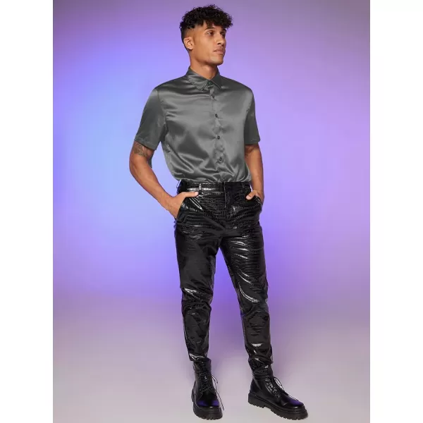 WDIRARA Men's Button Front Short Sleeve Fringe Trim Party Shirt Collar Club Tops