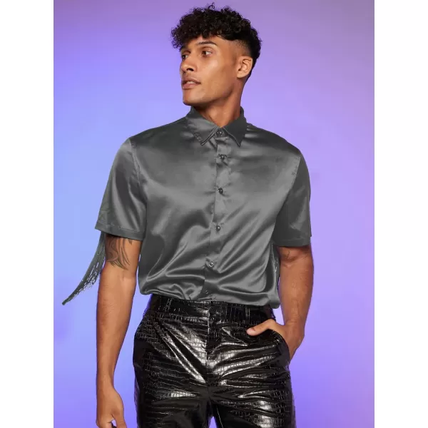 WDIRARA Men's Button Front Short Sleeve Fringe Trim Party Shirt Collar Club Tops