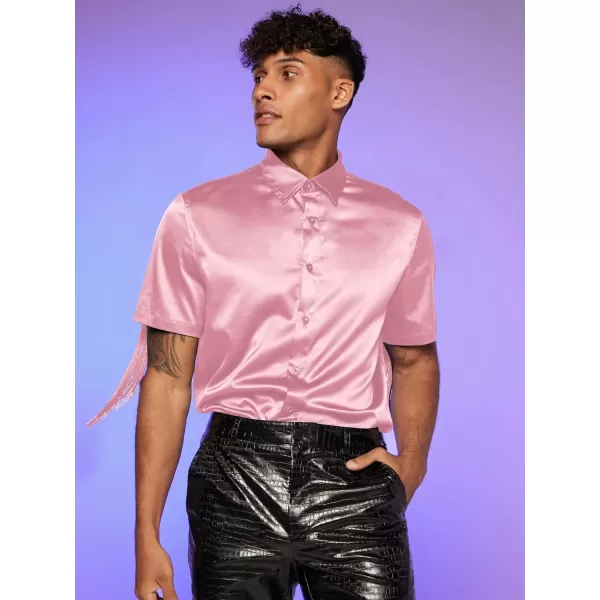WDIRARA Men's Button Front Short Sleeve Fringe Trim Party Shirt Collar Club Tops