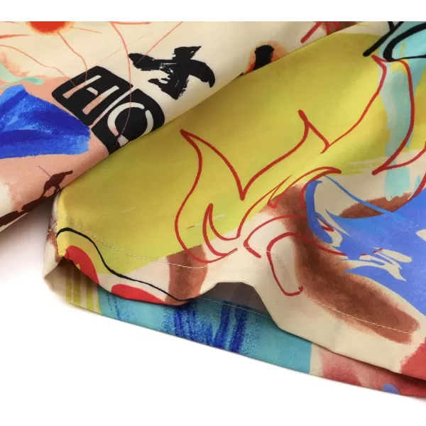 WDIRARA Men's Button Up Short Sleeve Cat Print Beachwear Striped Pocket Hawaiian Shirt Casual Collar Top