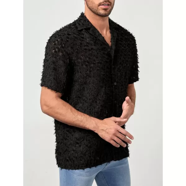 WDIRARA Men's Button Up Short Sleeve Cat Print Beachwear Striped Pocket Hawaiian Shirt Casual Collar Top