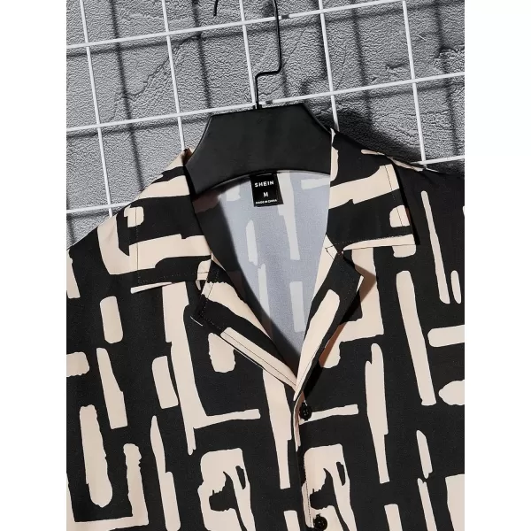 WDIRARA Men's Button Up Short Sleeve Cat Print Beachwear Striped Pocket Hawaiian Shirt Casual Collar Top