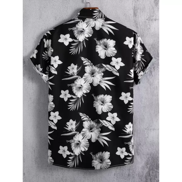 WDIRARA Men's Button Up Short Sleeve Cat Print Beachwear Striped Pocket Hawaiian Shirt Casual Collar Top