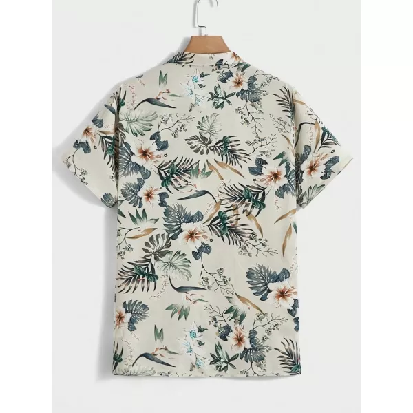 WDIRARA Men's Button Up Short Sleeve Cat Print Beachwear Striped Pocket Hawaiian Shirt Casual Collar Top