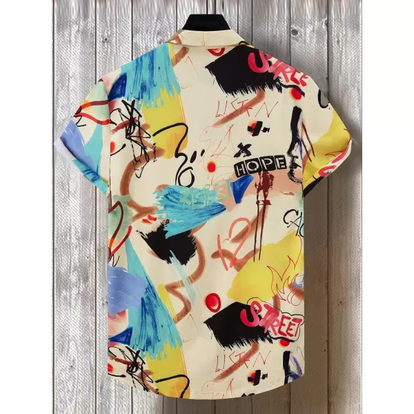 WDIRARA Men's Button Up Short Sleeve Cat Print Beachwear Striped Pocket Hawaiian Shirt Casual Collar Top