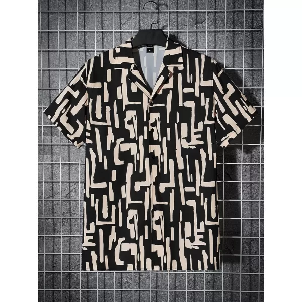 WDIRARA Men's Button Up Short Sleeve Cat Print Beachwear Striped Pocket Hawaiian Shirt Casual Collar Top
