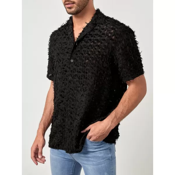 WDIRARA Men's Button Up Short Sleeve Cat Print Beachwear Striped Pocket Hawaiian Shirt Casual Collar Top