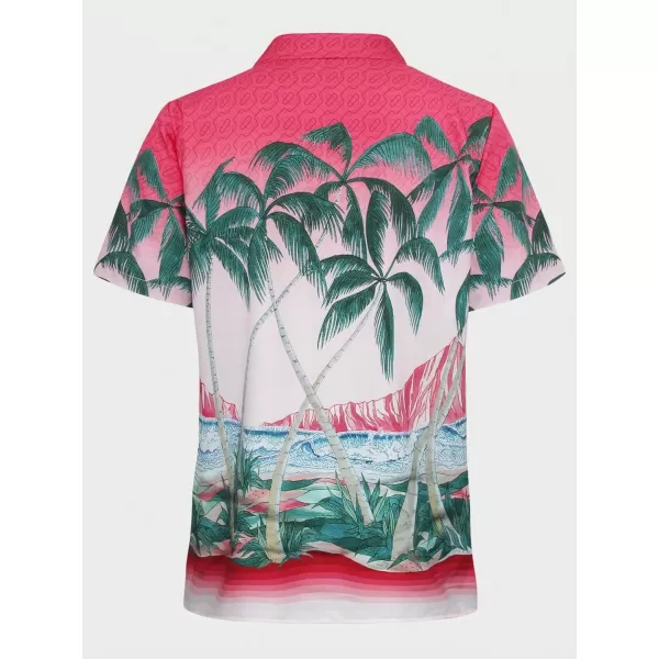 WDIRARA Men's Button Up Short Sleeve Cat Print Beachwear Striped Pocket Hawaiian Shirt Casual Collar Top