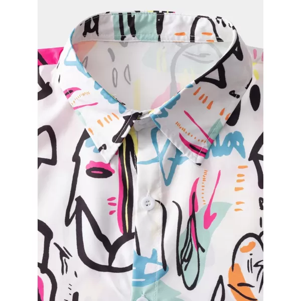 WDIRARA Men's Button Up Short Sleeve Cat Print Beachwear Striped Pocket Hawaiian Shirt Casual Collar Top