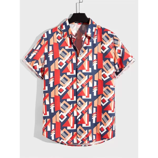 WDIRARA Men's Button Up Short Sleeve Cat Print Beachwear Striped Pocket Hawaiian Shirt Casual Collar Top