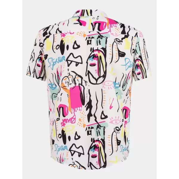 WDIRARA Men's Button Up Short Sleeve Cat Print Beachwear Striped Pocket Hawaiian Shirt Casual Collar Top