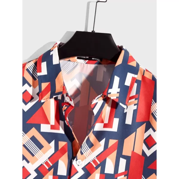 WDIRARA Men's Button Up Short Sleeve Cat Print Beachwear Striped Pocket Hawaiian Shirt Casual Collar Top