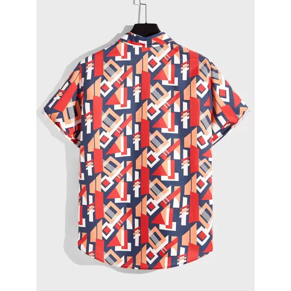 WDIRARA Men's Button Up Short Sleeve Cat Print Beachwear Striped Pocket Hawaiian Shirt Casual Collar Top
