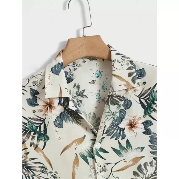 WDIRARA Men's Button Up Short Sleeve Cat Print Beachwear Striped Pocket Hawaiian Shirt Casual Collar Top