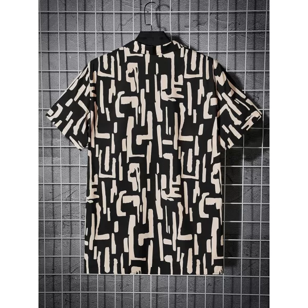 WDIRARA Men's Button Up Short Sleeve Cat Print Beachwear Striped Pocket Hawaiian Shirt Casual Collar Top
