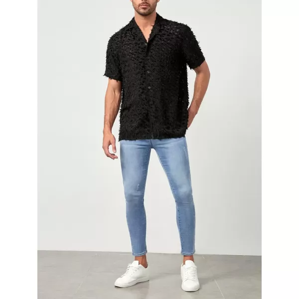 WDIRARA Men's Button Up Short Sleeve Cat Print Beachwear Striped Pocket Hawaiian Shirt Casual Collar Top