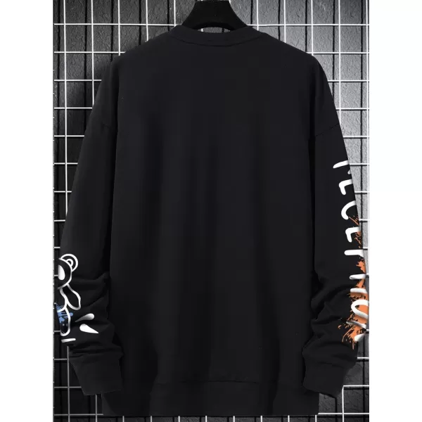 WDIRARA Men's Cartoon Bear Graphic Print Long Sleeve Sweatshirt Round Neck Pullovers