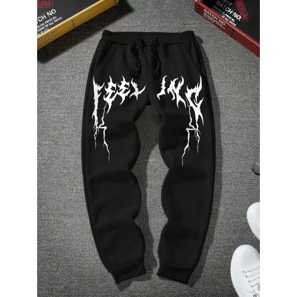 WDIRARA Men's Cartoon Bear Print Drawstring Waist Sweatpants with Pocket