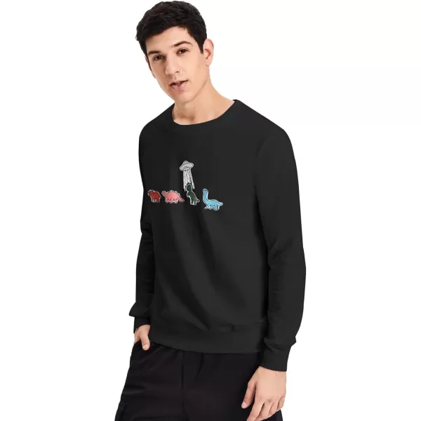 WDIRARA Men's Cartoon Dinosaur Graphic Print Long Sleeve Round Neck Sweatshirt