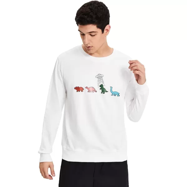 WDIRARA Men's Cartoon Dinosaur Graphic Print Long Sleeve Round Neck Sweatshirt