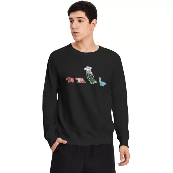 WDIRARA Men's Cartoon Dinosaur Graphic Print Long Sleeve Round Neck Sweatshirt