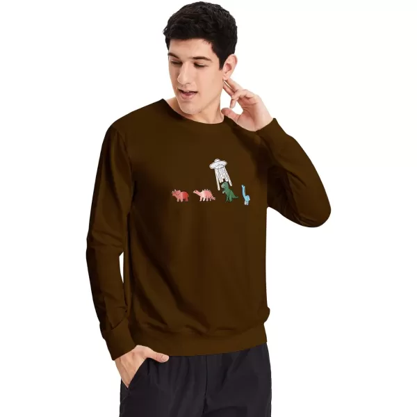 WDIRARA Men's Cartoon Dinosaur Graphic Print Long Sleeve Round Neck Sweatshirt