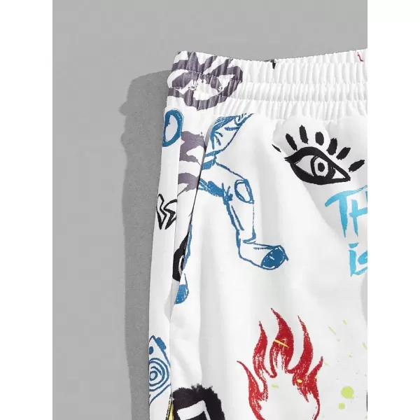 WDIRARA Men's Cartoon Graphic Print Drawstring Waist Streetwear Sweatpants Joggers with Pocket