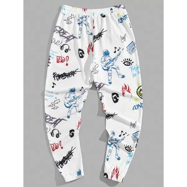 WDIRARA Men's Cartoon Graphic Print Drawstring Waist Streetwear Sweatpants Joggers with Pocket