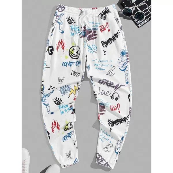 WDIRARA Men's Cartoon Graphic Print Drawstring Waist Streetwear Sweatpants Joggers with Pocket