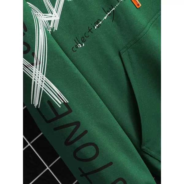 WDIRARA Men's Cartoon Letter Graphic Drawstring Hoodie Long Sleeve Pocket Sweatshirts