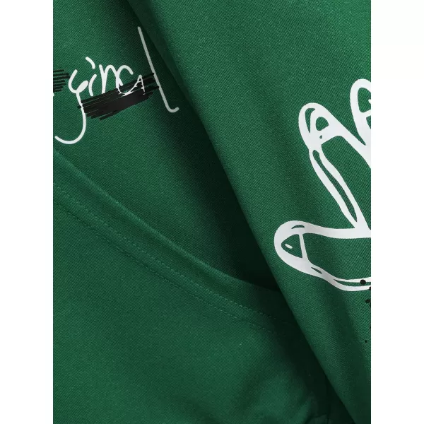 WDIRARA Men's Cartoon Letter Graphic Drawstring Hoodie Long Sleeve Pocket Sweatshirts