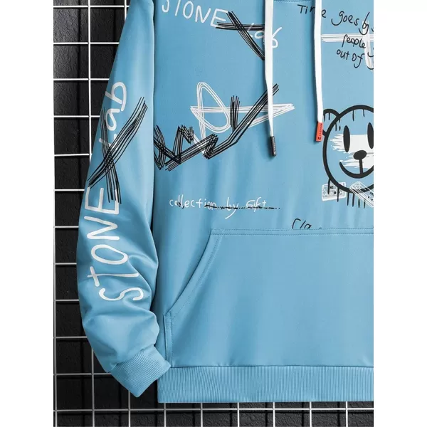 WDIRARA Men's Cartoon Letter Graphic Drawstring Hoodie Long Sleeve Pocket Sweatshirts