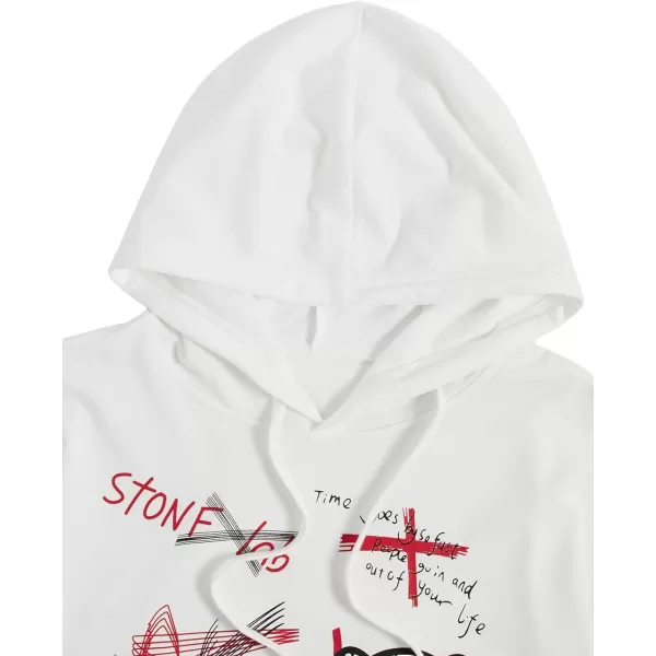 WDIRARA Men's Cartoon Letter Graphic Drawstring Hoodie Long Sleeve Pocket Sweatshirts