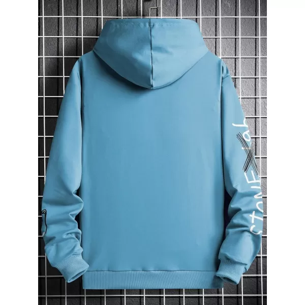 WDIRARA Men's Cartoon Letter Graphic Drawstring Hoodie Long Sleeve Pocket Sweatshirts