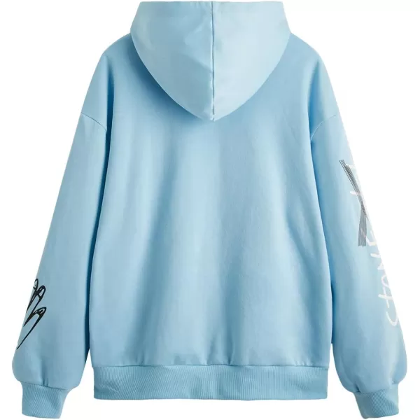 WDIRARA Men's Cartoon Letter Graphic Drawstring Hoodie Long Sleeve Pocket Sweatshirts
