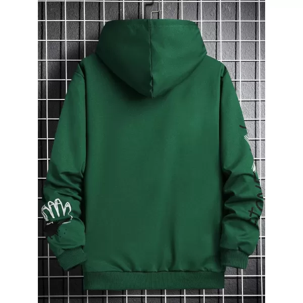 WDIRARA Men's Cartoon Letter Graphic Drawstring Hoodie Long Sleeve Pocket Sweatshirts