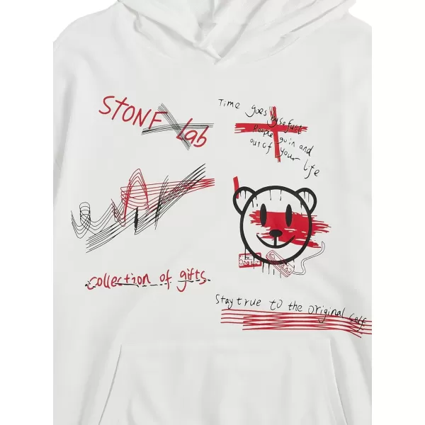 WDIRARA Men's Cartoon Letter Graphic Drawstring Hoodie Long Sleeve Pocket Sweatshirts